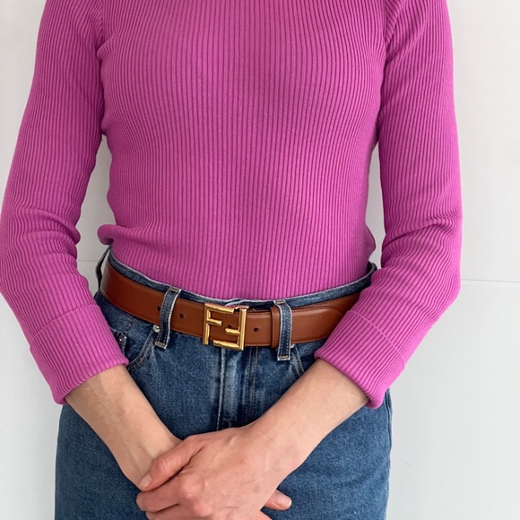 Pink cotton class ribbed turtle neck - Picture 2 of 4